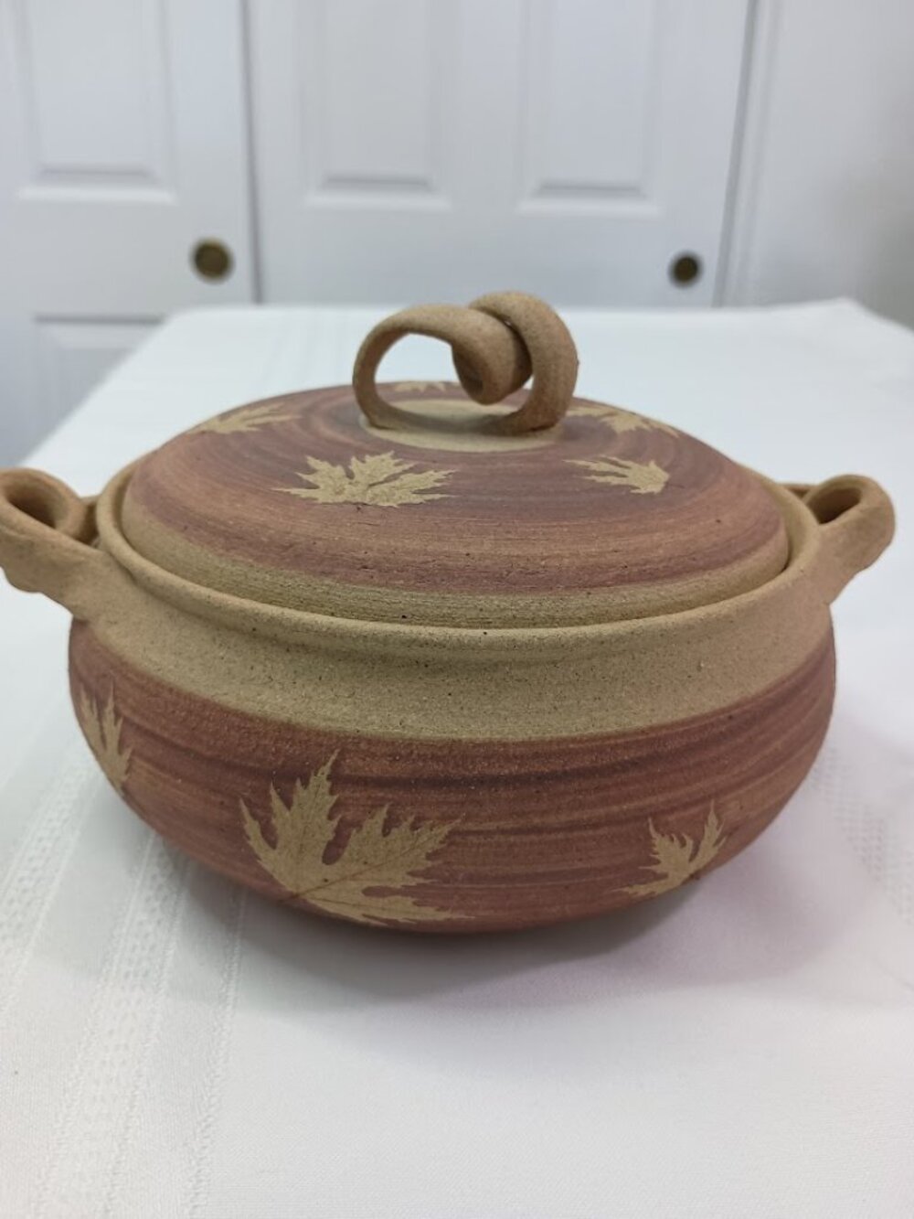 Handcrafted Ceramic Lidded Pot with Leaf Motif